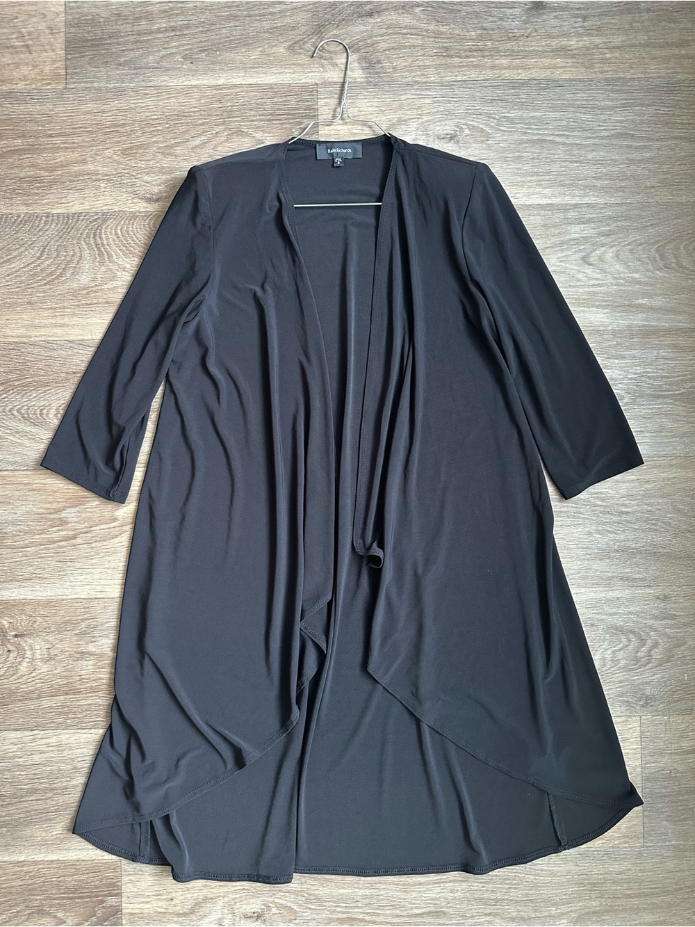 R&M Richards Black Open Front Duster Cardigan Size 8 Flowy Minimalist